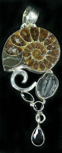 Ammonite + Trilobite Pendant - Sterling Silver #7051